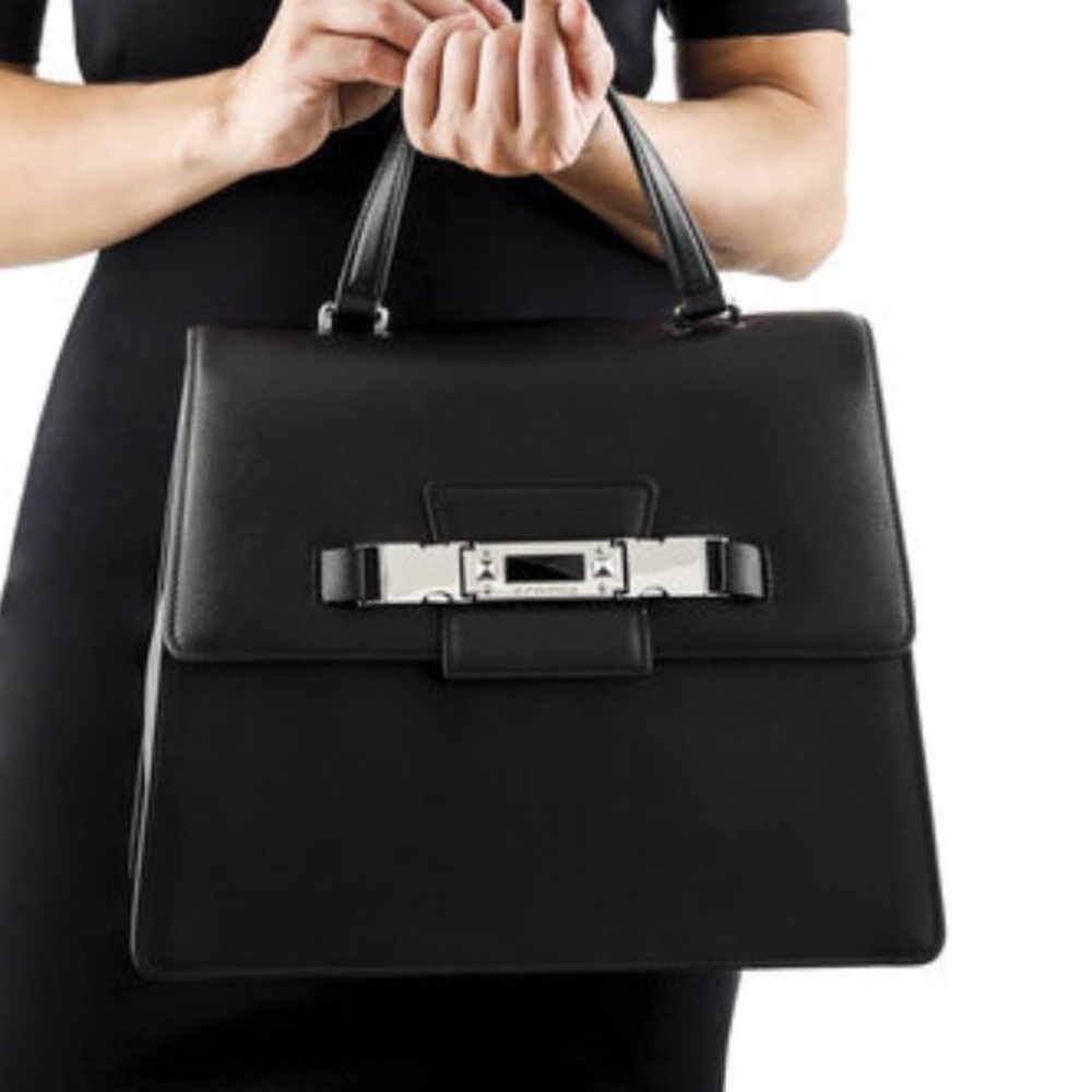 Cromia Black‎ Leather Satchel Handbag Crossbody Classic retro